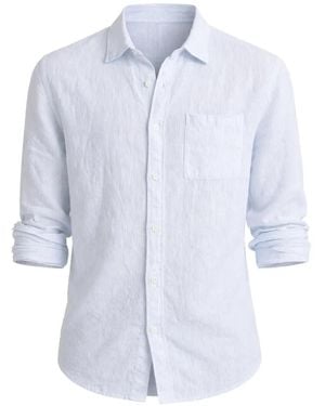 Vince Tate Stripe Pocket-Detail Linen Shirt - Blue