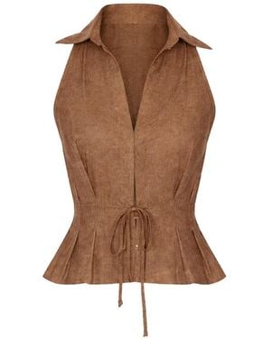 Hevron Sloan Collared Vest - Brown