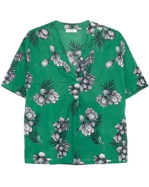 Marc O' Polo Floral-Print V-Neck Blouse - Green