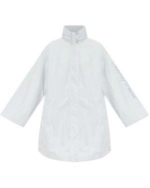 Emporio Armani Logo-Print High-Neck Coat - White