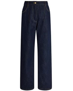 Patou Boyfriend Contrast-Stitch Wide-Leg Jeans - Blue