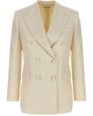 Brioni Flavia Double-Breasted Peak-Lapel Blazer - Natural