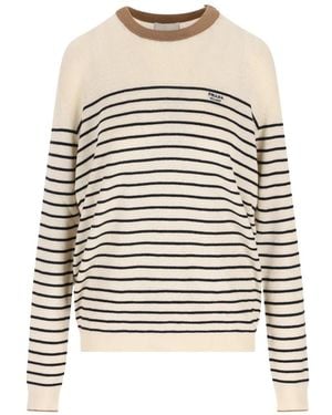 Prada Striped Button-Detail Jumper - White