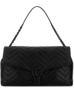 Gucci Gg Chevron Leather Shoulder Bag - Black