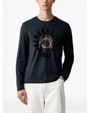 Aeronautica Militare Logo-Print Long-Sleeve T-Shirt - Blue