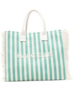 Marc Ellis S. Joan Stripe-Pattern Frayed-Edge Tote Bag - Blue