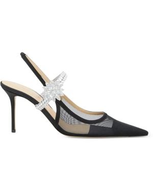 Mach & Mach Flower-Embellished Slingback Court Shoes - White