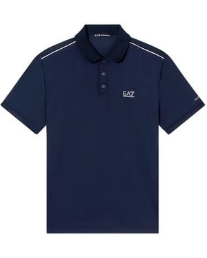 EA7 Overhemd Met Korte Mouwen En Gestreepte Afwerking - Blauw