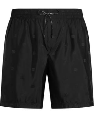 Dolce & Gabbana Logo-Pattern Swim Shorts - Black