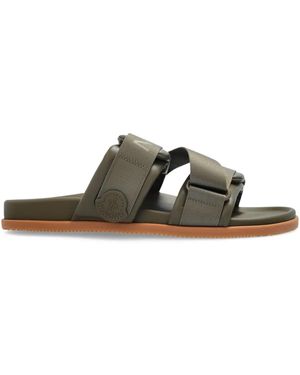 Moncler Leather Slides - Green