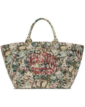 Ganni Large Floral-Pattern Tapestry-Effect Tote Bag - Natural