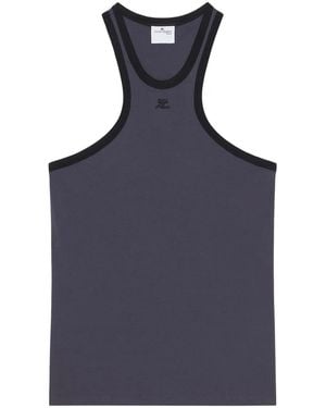 Courreges Fitted Racerback T-Shirt With Embroidered Logo - Blue