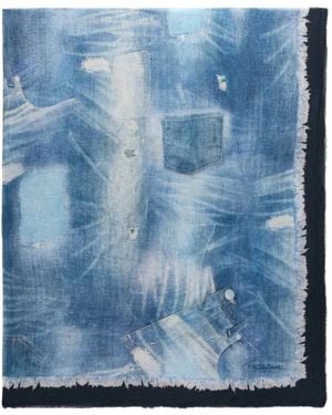 Roberto Cavalli Patchwork-Effect Cotton Scarf - Blue
