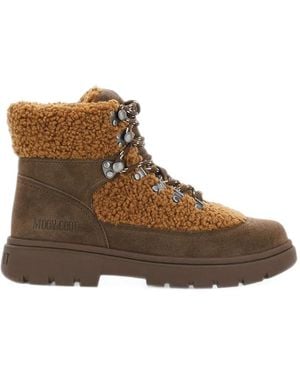Moon Boot Suede Shearling-Effect Boots - Brown
