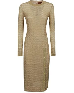 Missoni Knitted Button-Fastening Midi Dress - Natural