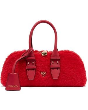 Pinko Love Birds Faux-Shearling Tote Bag - Red
