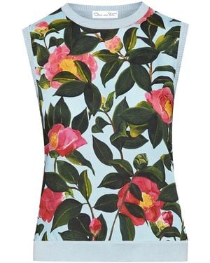 Oscar de la Renta Camellia Printed Tank Top - Green