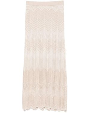 Akep Chevron-Pattern Scalloped-Hem Skirt - Natural