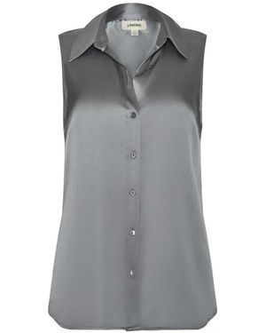 L'Agence Collared Sleeveless Blouse - Grey