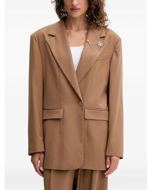 Fracomina Crown-Embellished Long Blazer - Brown