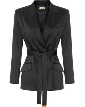 Elisabetta Franchi Stretch Satin Jacket With Belt - Black