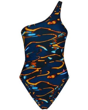 The Attico One-Shoulder Graphic-Print Swimsuit - Blue