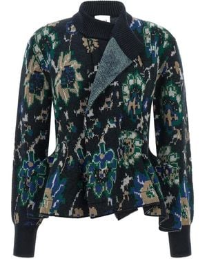 Nude Peplos Cardigan Aus Jacquard - Blau