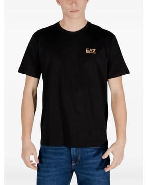 EA7 Logo-Print Cotton T-Shirt - Black