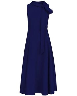 Oscar de la Renta Bow-Detailed Sleeveless Flared Midi Dress - Blue