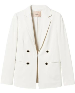 Twinset Jewelled-Buttons Double-Breasted Blazer - White