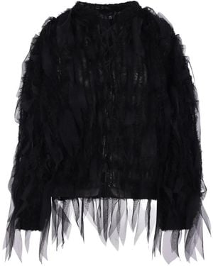 PAULINE DUJANCOURT Tulle-Panelled Frayed Jacket - Black