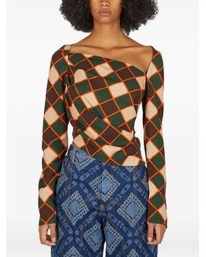 Ahluwalia Blusa Asimétrica Con Motivo Gráfico - Azul