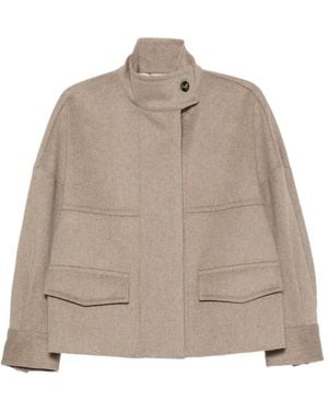 Alberto Biani High-Neck Flap-Pocket Jacket - Natural