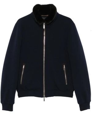 Moorer Shearling-Collar Zip-Up Jacket - Blue