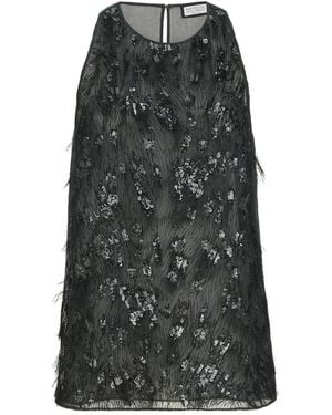 Brunello Cucinelli Crispy Silk Top With Dazzling Lynx Embroidery - Grey