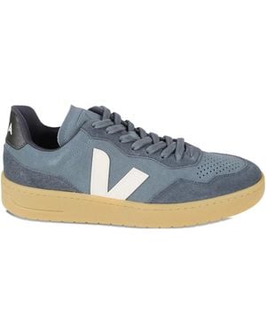 Veja V-90 Suede Panelled Sneakers - ブルー