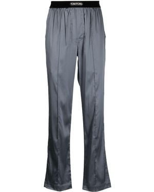 Tom Ford Logo-Waistband Satin-Finish Trousers - Blue