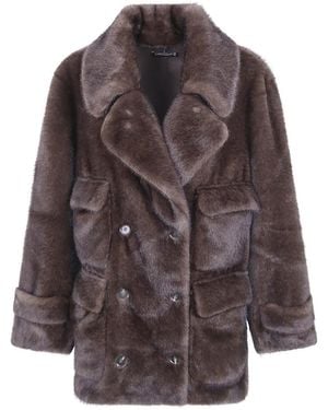 SWD by S.w.o.r.d. Double-Breasted Faux-Fur Coat - Brown