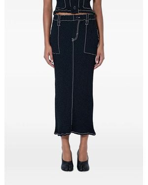 Issey Miyake Midi Wavelet Contrast-Stitching Elasticated-Waistband Skirt - Blue