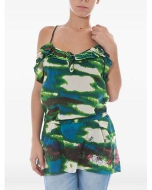 John Galliano Tie-Dye Ruffled Blouse - Green