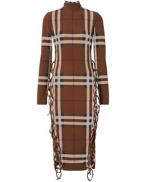 Burberry Check-Print Side-Tie Midi Dress - Brown