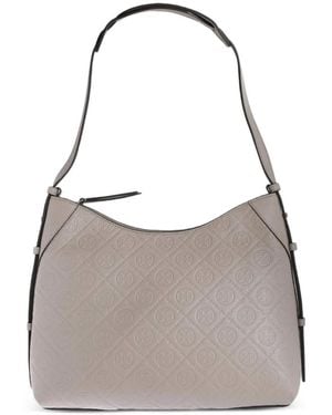 Tory Burch T Monogram Leather Tote Bag - Gray