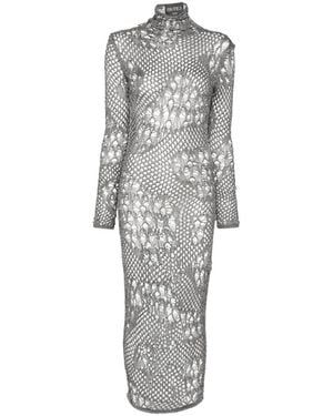 Dondup Open-Knit Long-Sleeved Midi Dress - Grey