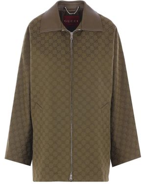 Gucci Jas Met Leren Kraag En Gg Monogram - Groen