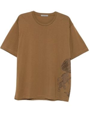 Corneliani Tree-Embroidered T-Shirt - Brown