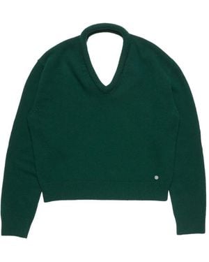 Acne Studios V-Neck Leather-Patch Jumper - Green