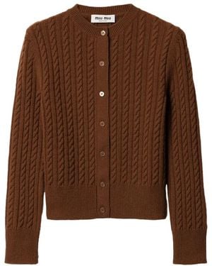 Miu Miu Cable-Knit Cashmere Cardigan - Brown