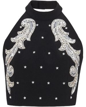 Balmain Baroque Embroidered Crop Top - Black
