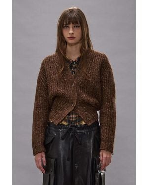 R13 Ribbed-Knit V-Neck Cardigan - Brown