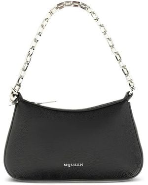 McQueen T-Bar Leather Shoulder Bag - Black